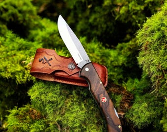 Custom Handmade Folding Pocket Knife – N690 Steel Blade, Premium Walnut Handle, EDC, Camping & Survival Gear,  Gift for Him, Groomsman Gift