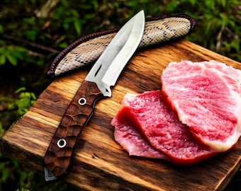 Handmade Hunting Knife – Stainless Steel Blade, Walnut Handle, Firestarter, Full Tang Bushcraft Knife, Camping & Survival Gear
