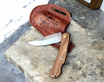 Engraved Folding Pocket Knife – Handmade EDC Knife, N690 Steel, Walnut Handle, Outdoor Camping & Survival Gift for Him