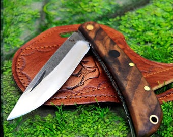 Custom Folding Pocket Knife – N690 Steel, Walnut Handle, Slipjoint, EDC, Camping & Survival, Gift for Him