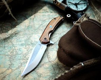 Custom Stainless Steel Folding Knife – Handmade EDC Pocket Knife, Camping Gear, Survival, Father’s Day Gift