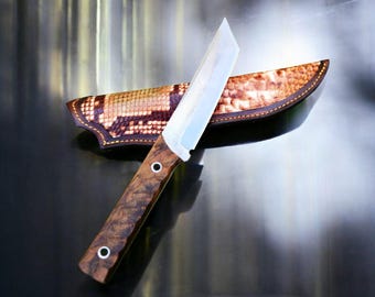 Handmade Tanto Knife – Japanese Samurai Knife, Full Tang, Stainless Steel, Walnut Handle, Bushcraft, EDC, Gift