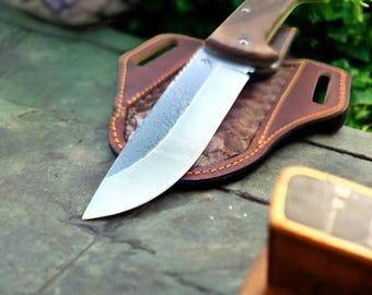 Luxury Handmade Pocket Knife – Engraved N690 Steel, Walnut Handle, Exotic Python Leather Sheath – Groomsman, Anniversary Gift