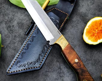 Handmade Bushcraft Knife – N690 Steel Blade, Walnut Handle, Full Tang, Camping Knife, Survival Gear, Hunting Knife