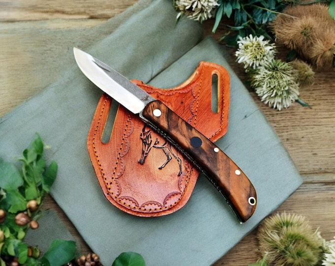 Featured listing image: Handmade Folding Knife – N690 Steel Blade, Walnut Handle, Slipjoint Mechanism, Pocket Knife, EDC, Camping & Survival Gear, Gift for Him