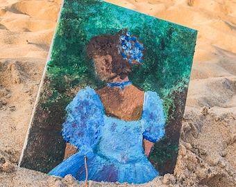 Original Woman Through Forest Acrylic Painting w/ Real Sand Mixed w/ the Paint, Print + Download Available, Cottage Core/Garden Decor