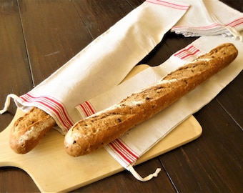 Baguettetas "Filou" voor milieuvriendelijk winkelen en bewaren van onverpakte levensmiddelen, zuiver linnen, duurzaam geproduceerd