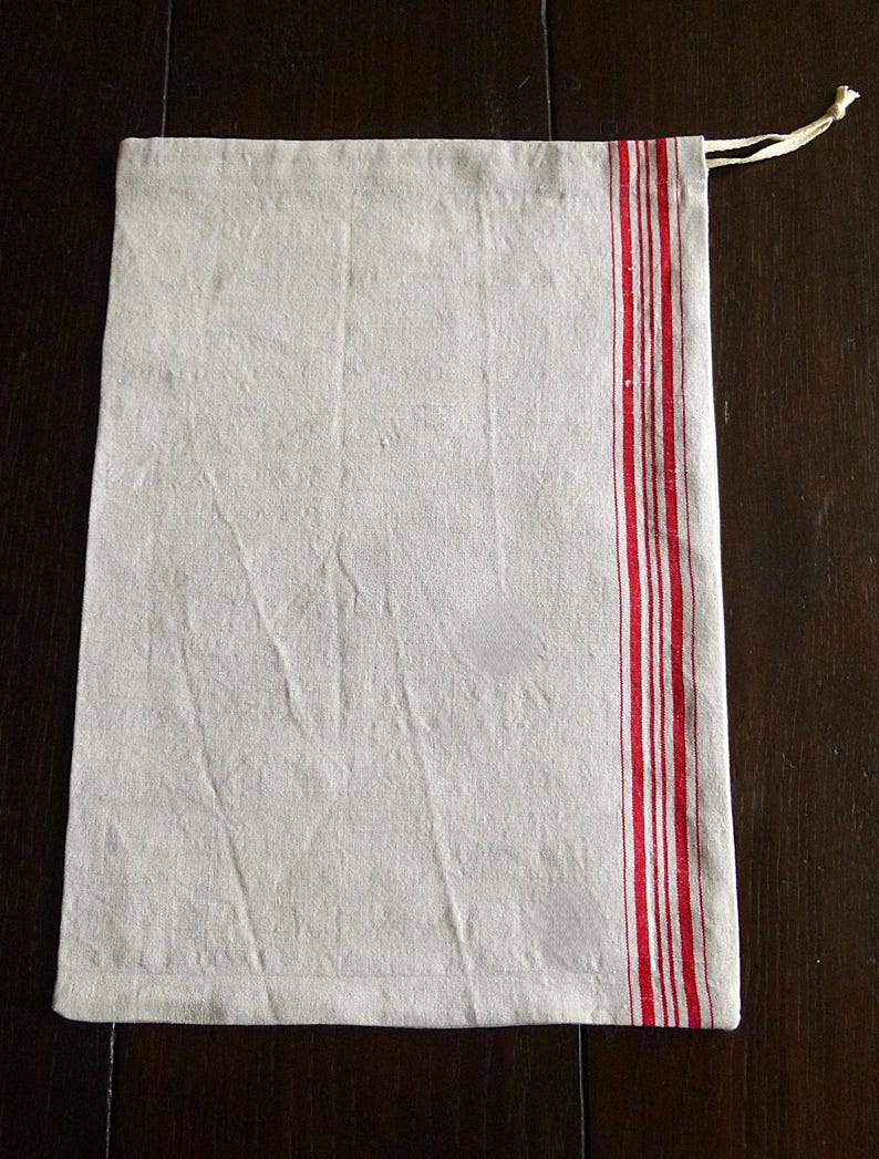 Broodzak "Hinnak", ook verkrijgbaar in XL, puur linnen of halflinnen, voor milieuvriendelijk winkelen en het bewaren van onverpakte voedingsmiddelen. Leinen, rot
