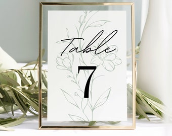 Editable DIGITAL Wedding Table Number Template | Simple Minimalist Table Number Template Download | Printable Floral Table Numbers 5x7