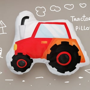 Tractor car pillow, truck shaped cushion for kids, decorative double-sided soft toy for boys room