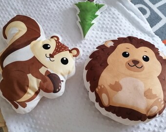 Squirrel and hedgehog shaped cushion, kids pillow, decorative double-sided animal toy pillow for kids room