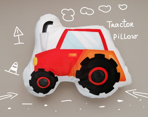 Tractor car pillow, truck shaped cushion for kids, decorative double-sided soft toy for boys room
