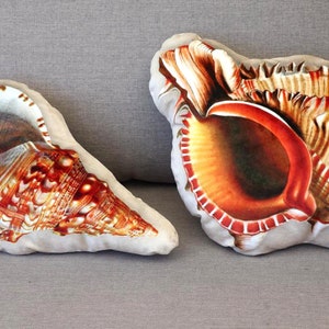 Seashell shaped pillow set of 2, double-sided accent pillow, decorative nautical cushion