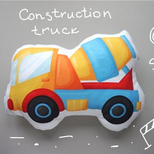 Truck shaped pillow, Concrete mixer machine, decorative double-sided toy pillow for kids room