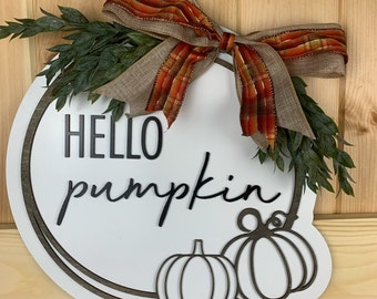 Hello Pumpkin Wood Door Sign