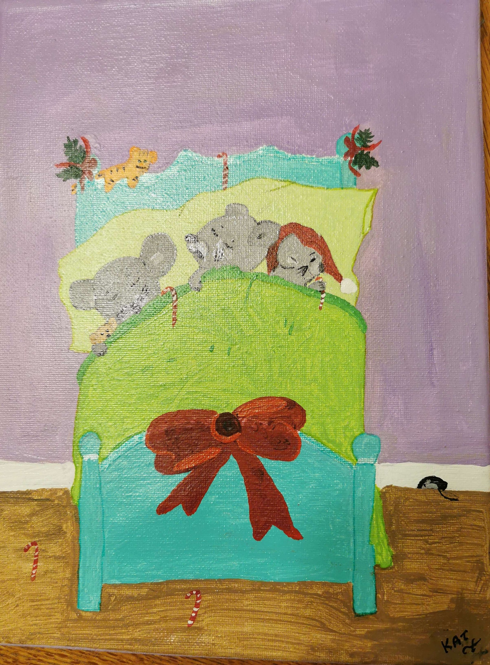 Original Painting of 3 mice in bed on Christmas Eve / cottage Etsy