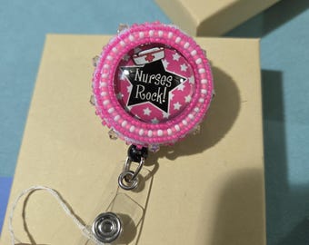Nurses Rock Beaded Badge Reel