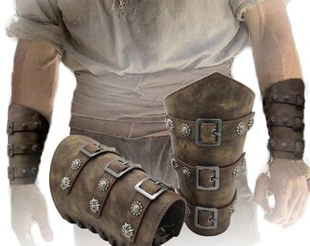 Mens medieval renaissance viking warrior leather arm cuffs