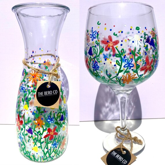 FLOWER VASE Glass Carafe Garden Nature Meadow Scene Etsy UK
