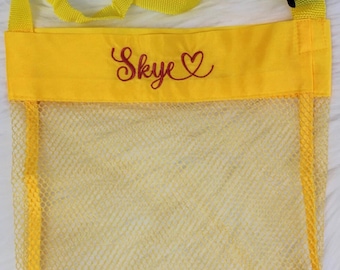 Personalized shell bags for kids, custom mesh tote bag for seashells, shell collecting bag, beach bag gifts for girls, toddler bag with name