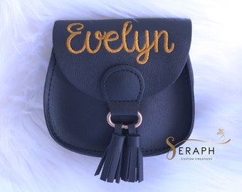 personalized small crossbody purse black crossbody bag for girls, Easter basket stuffers for tween girls, custom tassel bag with name on it