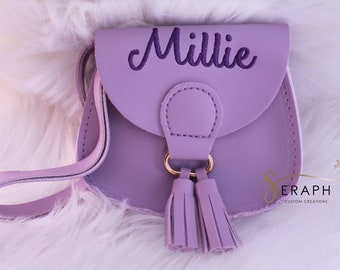 personalized lavender purse for girls, custom name bag for little girls, tween girl gifts, small crossbody bag for kids, pre teenage girl