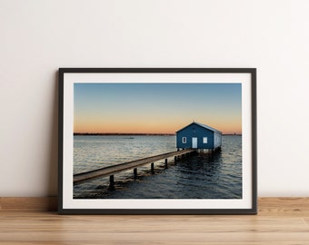 Boat House - Perth, Western Australia, Jetty, Photography, Fine Art Poster, Home Prints, Coastal, Beach, Sunset Photo