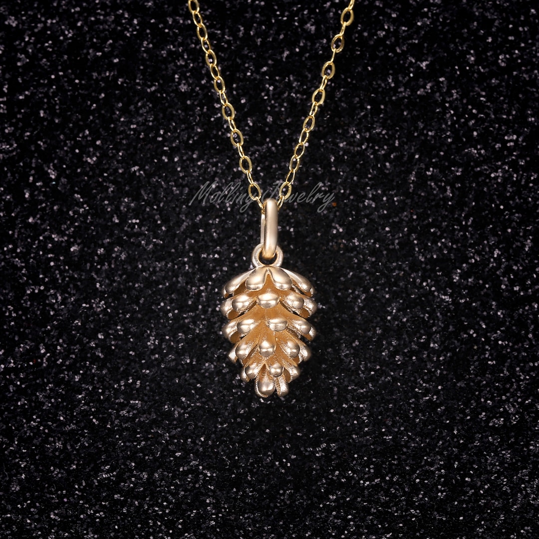 14k Solid Gold Pinecone Charm Pendant Pine Nut Necklace For Women 14k-solid-gold-pinecone-charm-pendant-pine-nut-necklace-for-women