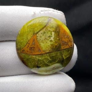 Natural Green Opal Cabochon | 25.7x25.7x6.4 MM 30.91 Carat | Unique Earthy Hues and Best for Colourful jewellery design