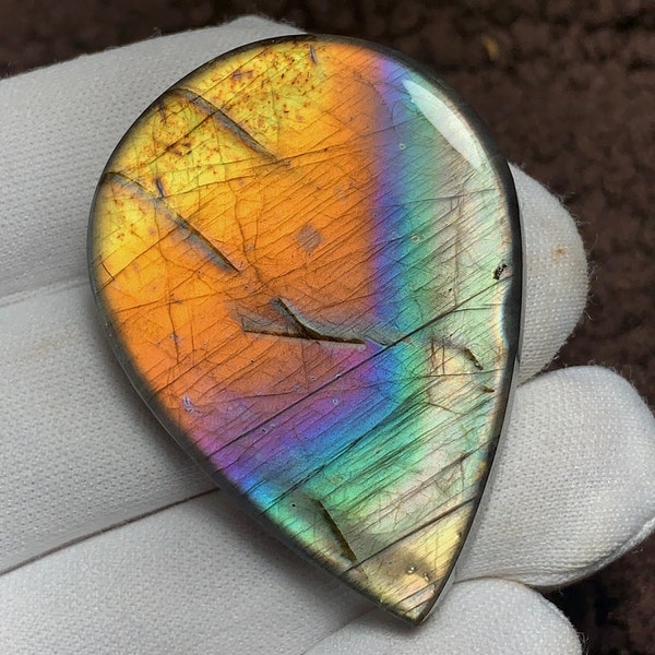 Deluxe Quality Labradorite Rainbow color layer Cabochon 48.6x35.4x6.1 mm 91.20 carat loose Gemstone (PM For Wholesale Price)