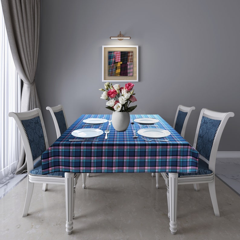 Navy & Pink Tartan Table Linen image 9