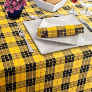 Tartan Tablelinen Yellow & Black Tablecloth, Napkins, Table-Runners