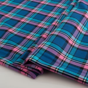 Navy & Pink Tartan Table Linen Fabric per metre