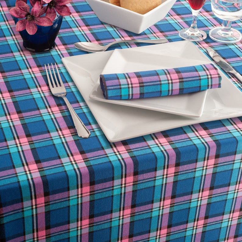 Navy & Pink Tartan Table Linen image 1