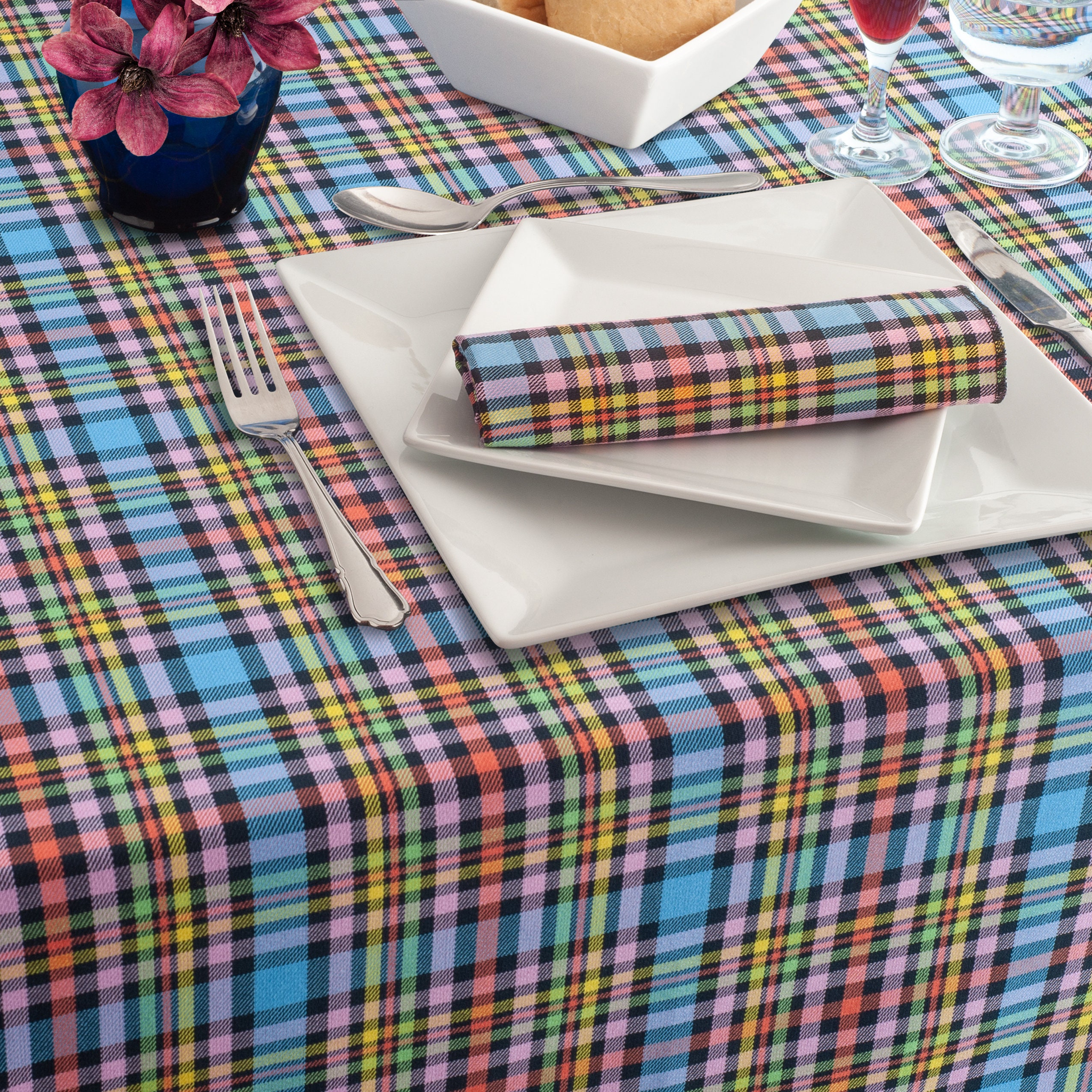 Black Rainbow Tartan Tablecloth, Napkins & Table-Runners