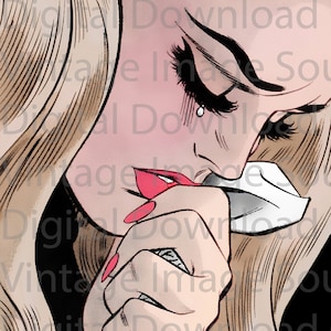 DIGITAL DOWNLOAD Vintage Comic Romance Love Pop Art 1960s Sad Crying Girl Retro Kitschy Aesthetic Pastel Goth