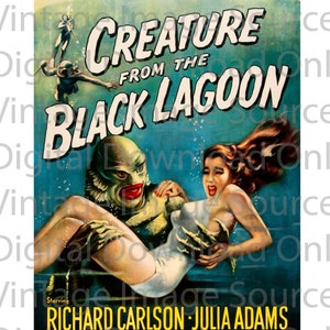 DIGITAL DOWNLOAD- Creature From the Black Lagoon Film Illustration Art Vintage Horror Retro 1950s Weird Gothic Halloween Monster