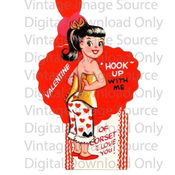 Digital Download PRINTABLE Vintage Valentine Pinup Corset Rockabilly Girl 1950s Card MCM Mid Century Retro Kitschy Valentine's day