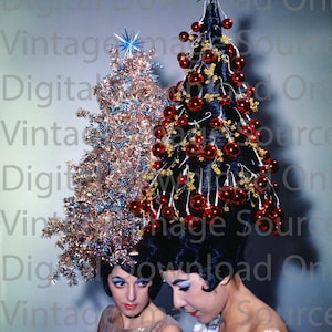 Digital Download PRINTABLE 1960s Crazy Christmas Hats On Women Photo Vintage Retro Fashion