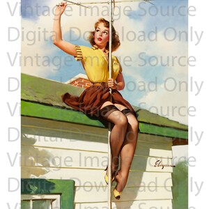 DIGITAL DOWNLOAD Printable Elvgren Television Antenna TV Vintage Pin-up Illustration 1950s Retro Boudoir Kitschy Pinup Girl Art