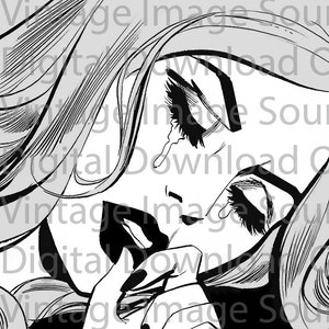 DIGITAL DOWNLOAD Vintage Comic Romance Love Pop Art 1960s Sad Crying Girl Retro Kitschy Black and White Aesthetic Pastel Goth