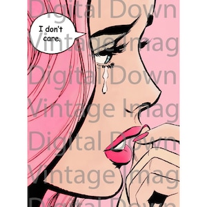 DIGITAL DOWNLOAD Vintage Comic Romance Love Pop Art 1960s Sad Crying Girl Retro Kitschy Pink Hair Aesthetic Pastel