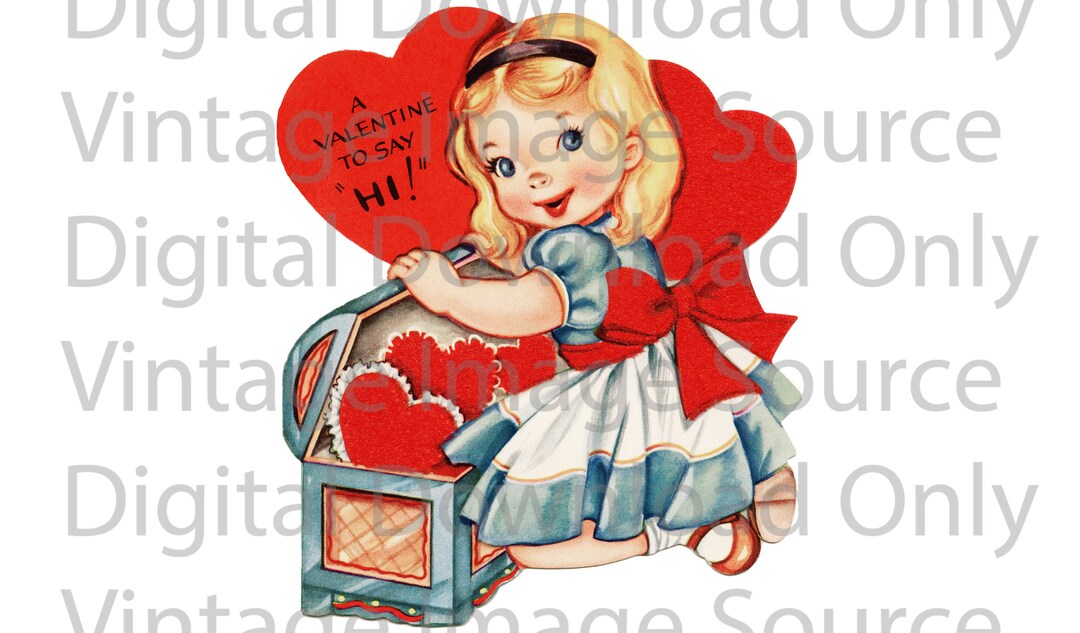 Digital Download PRINTABLE Vintage Valentine 1950s Cute Little Girl in ...