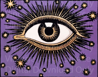 DIGITAL DOWNLOAD Vintage 1900s Evil Eye Karma Illustration Art Mystic Mystical Mythological All Seeing Third Eye Chakra Spiritual