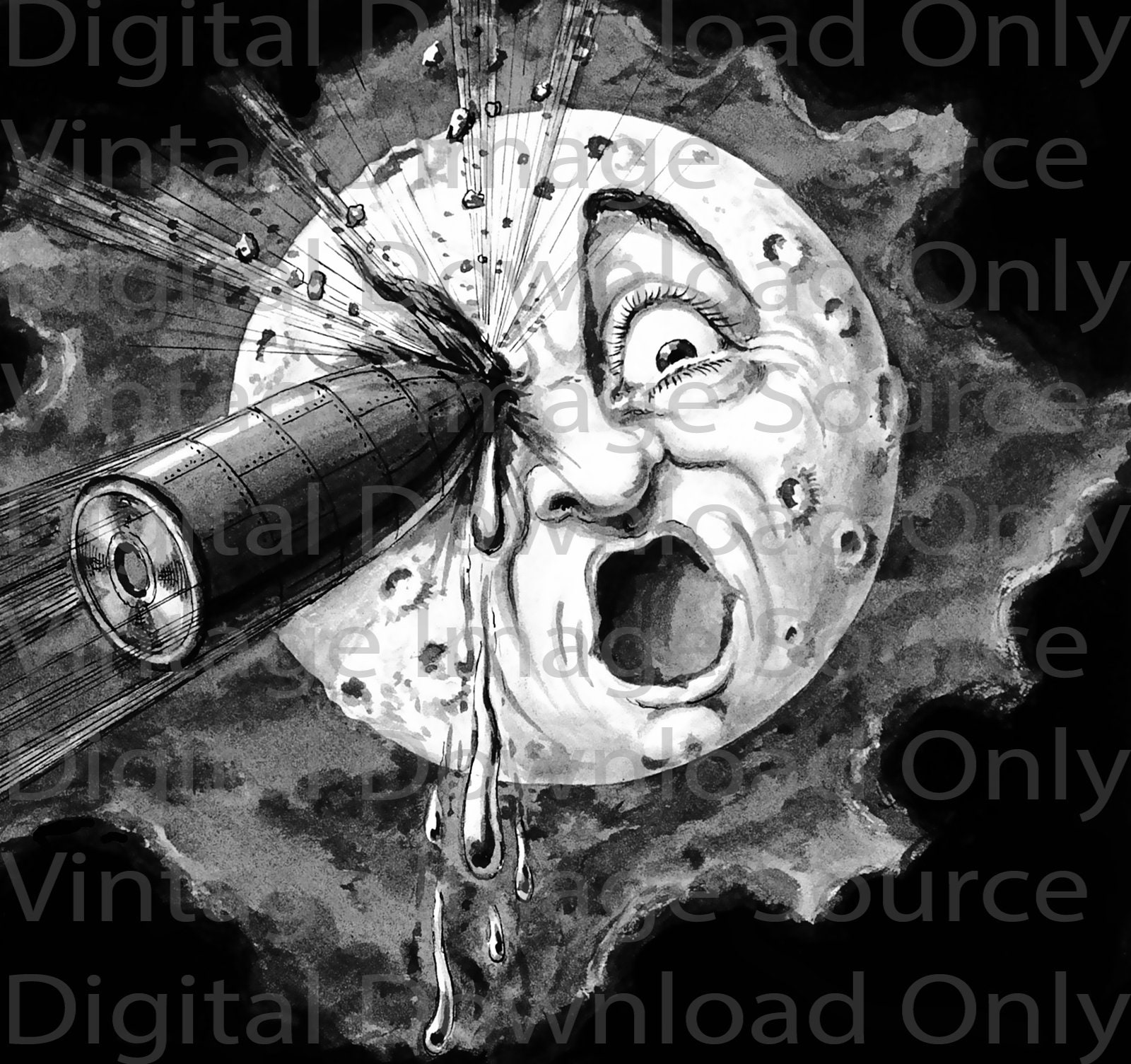 Digital Download A Trip to the Moon 1900s French Silent Film Georges Méliès Art Illustration Sci Fi Celestial Vintage Retro Kitschy