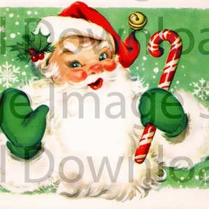 Digital Download PRINTABLE 1950s Christmas Card Santa Claus Candy Cane Retro Mid Century Card Kitschy MCM