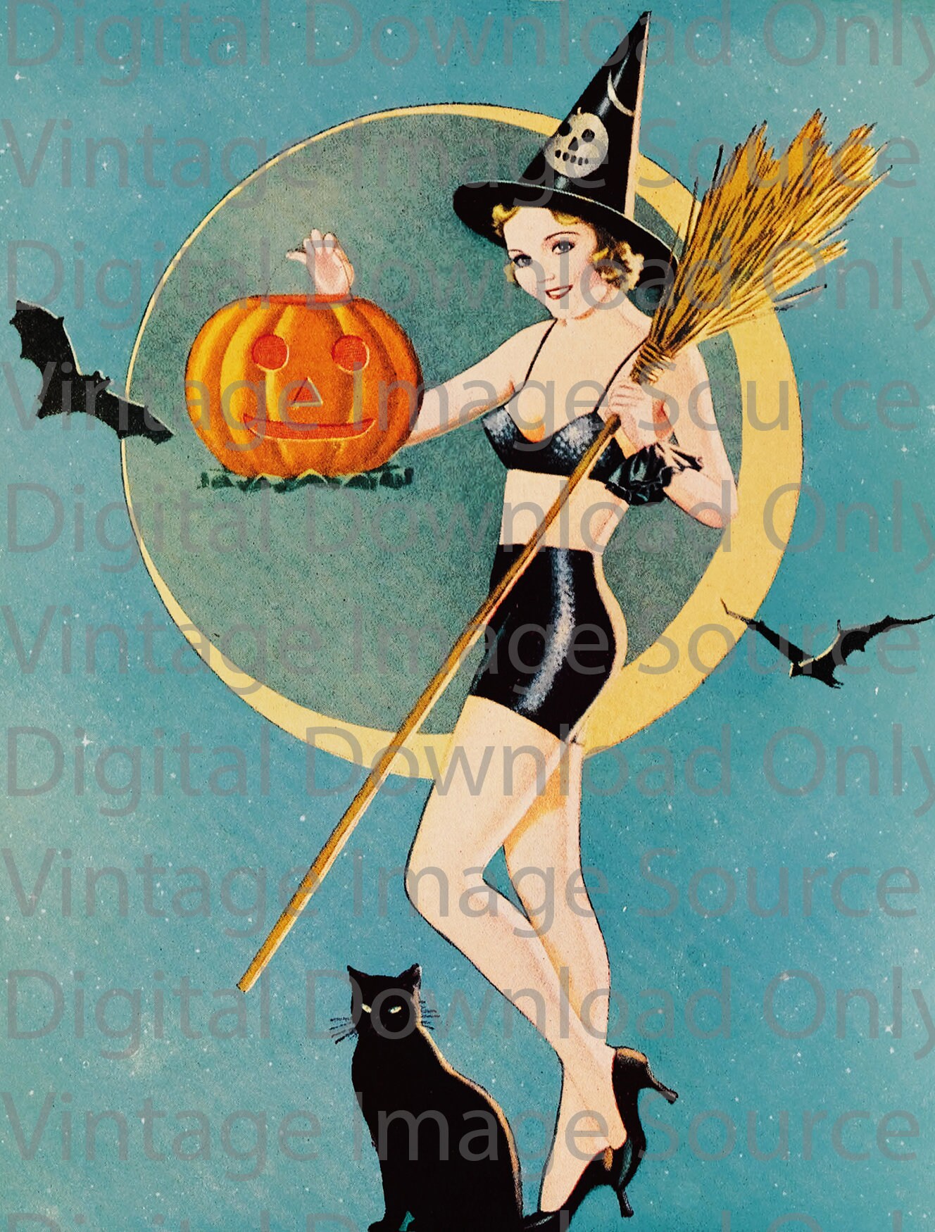 Digital Download Vintage 1930s Halloween Illustration Witch Etsy