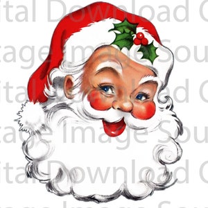 Download digital - PNG 1950s Vintage Christmas Card Chapéu vermelho rosa Papai Noel Pastel Kitschy Retro Mid Century MCM