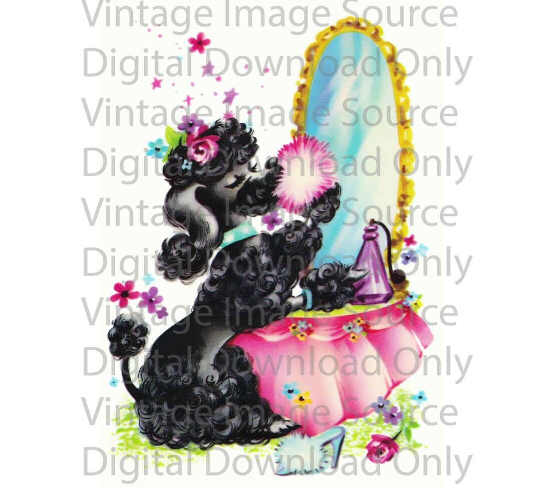 Digital Download PRINTABLE 1950s Vintage Poodle Illustration Kitschy ...