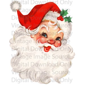 Download digital - PNG Clipart 1950s Vintage IMPRIMÍVEL Cartão de Natal Chapéu Vermelho Papai Noel Kitsch Retro Mid Century MCM